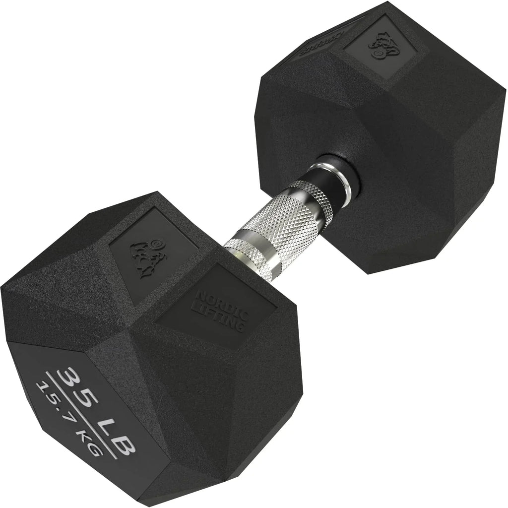 Prism Dumbbell for Strength Training - 5 Lb to 70 Lb Rubber Encased Cast Iron for Gym and Home Workout by Nordic Lifting