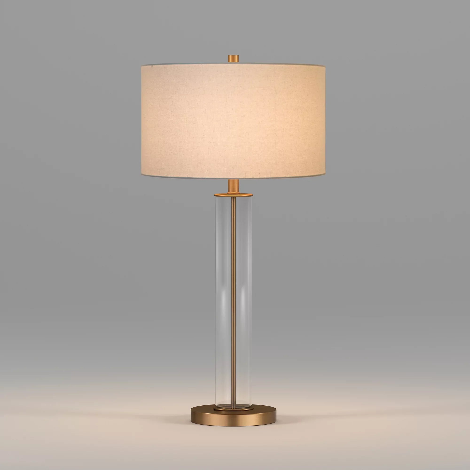 Evelyn&Zoe 29" Traditional Clear Glass Table Lamp with White Drum Linen Shade