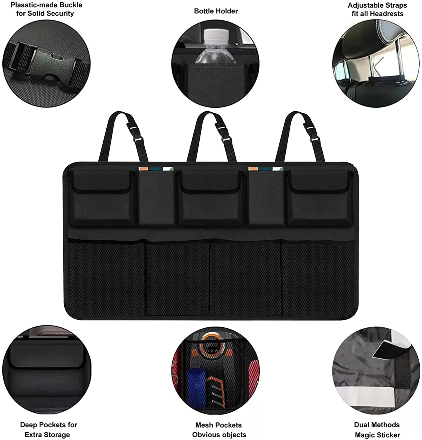 Car Trunk Organizer, Backseat Hanging Organizer with 9 Large Storage Bag Super Capacity -Trunk Organizer for SUV,Truck,V