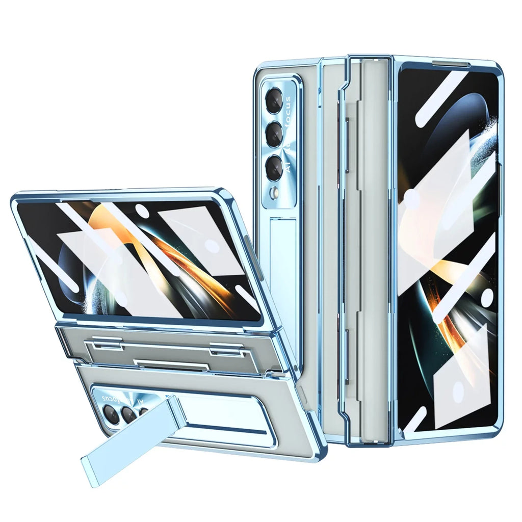 TECH CIRCLE Galaxy Z Fold 3 Case, Ultra-Thin Luxury Perfect Clear Plating Hard PC Crystal Transparent Kickstand Wrap Anti-Scratch Shockproof Protection Case for Samsung Galaxy Z Fold 3 5G, Blue