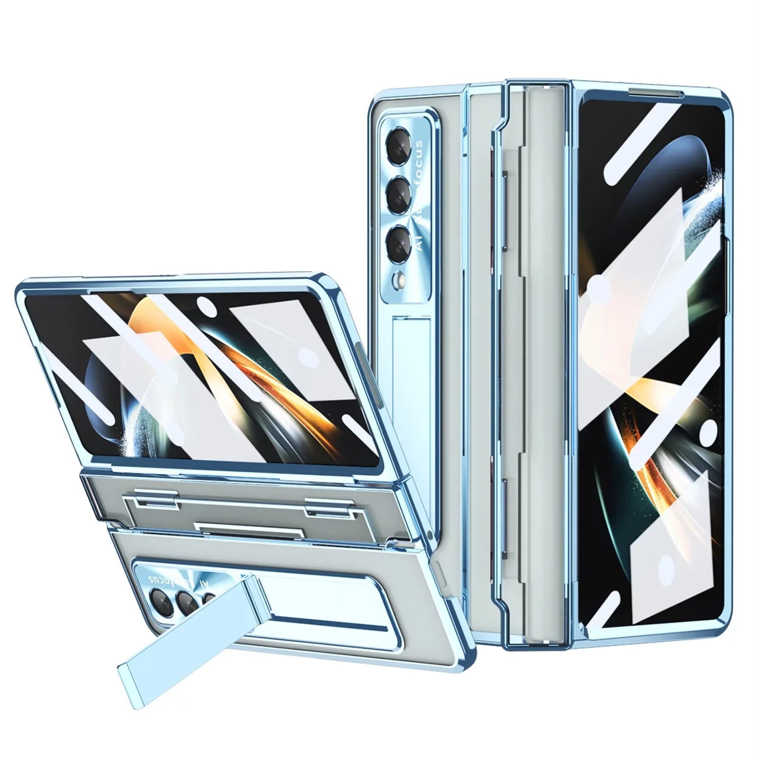 TECH CIRCLE Galaxy Z Fold 3 Case, Ultra-Thin Luxury Perfect Clear Plating Hard PC Crystal Transparent Kickstand Wrap Anti-Scratch Shockproof Protection Case for Samsung Galaxy Z Fold 3 5G, Blue