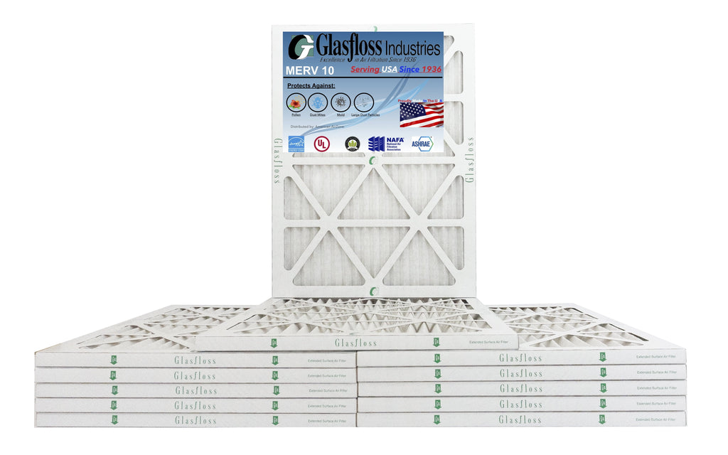 Glasfloss 18x25x1 - MERV 10 -Qty:12 - Furnace Air Filter - Made in USA (Actual Size: 17.5 x 24.5x7/8 inch)