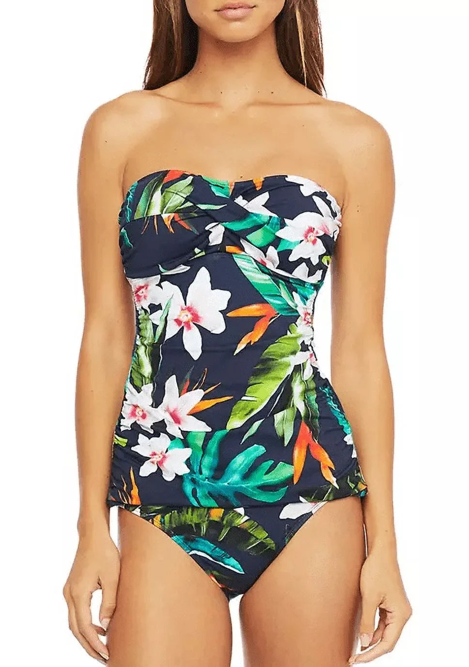 Lauren Ralph Lauren MULTI Watercolor Tropical Print Tankini Swim Top, US 16