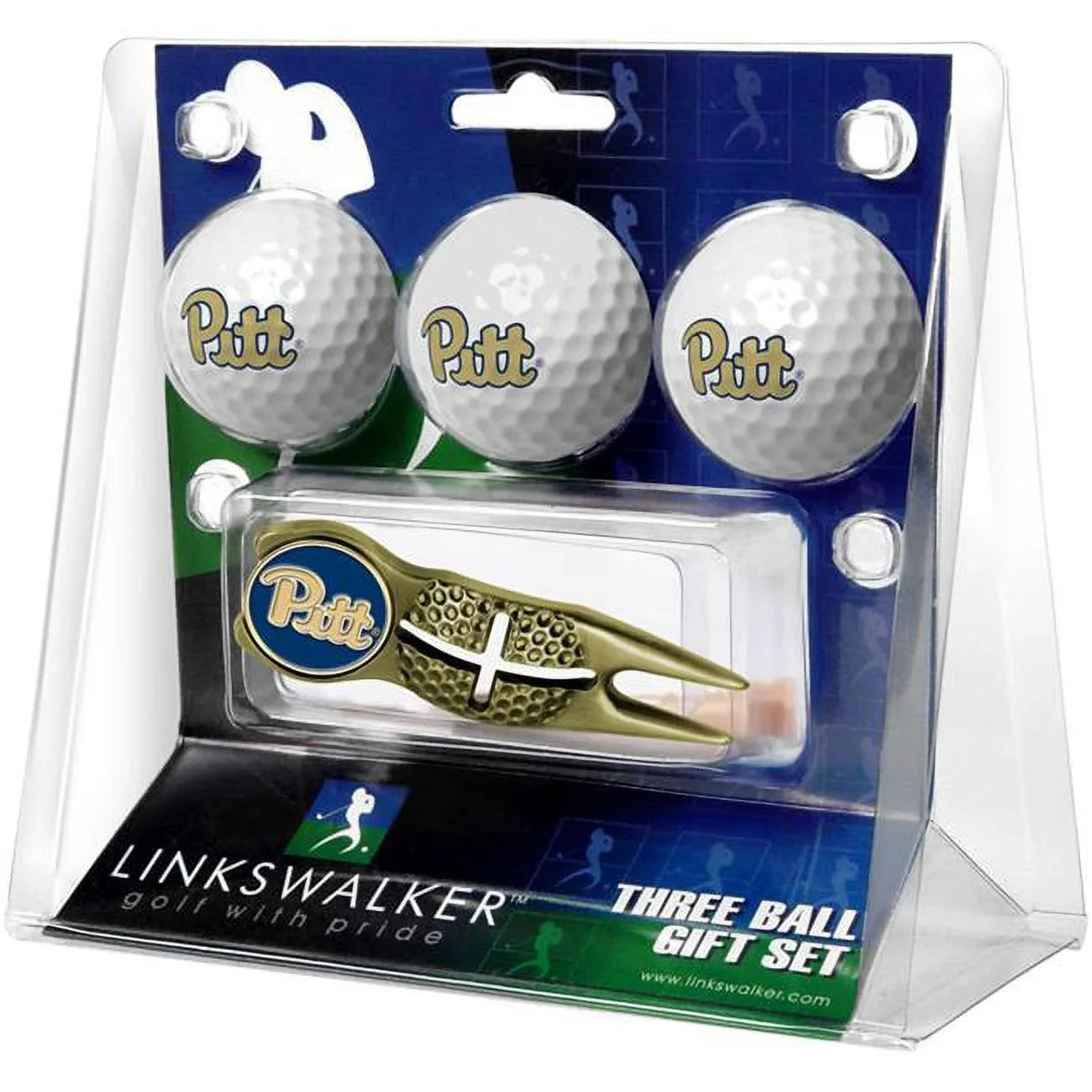 Pitt Panthers 3-Pack Golf Ball Gift Set with Gold Crosshair Divot Tool