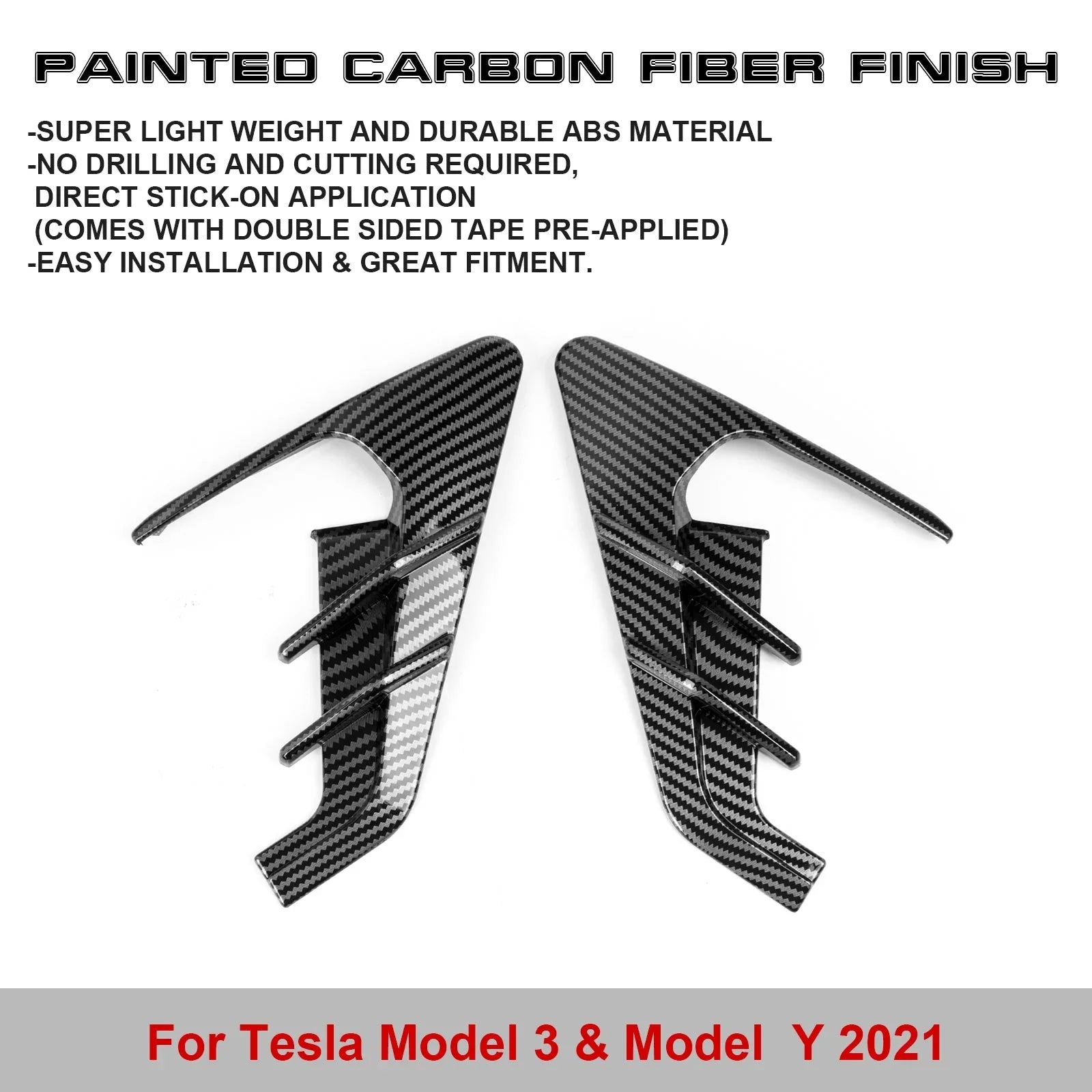 Xotic Tech Side Marker View Camera Indicator Turn Signal Coating Trim, Carbon Fiber Pattern, Fitting with Tesla Model 3 Model Y 2021+