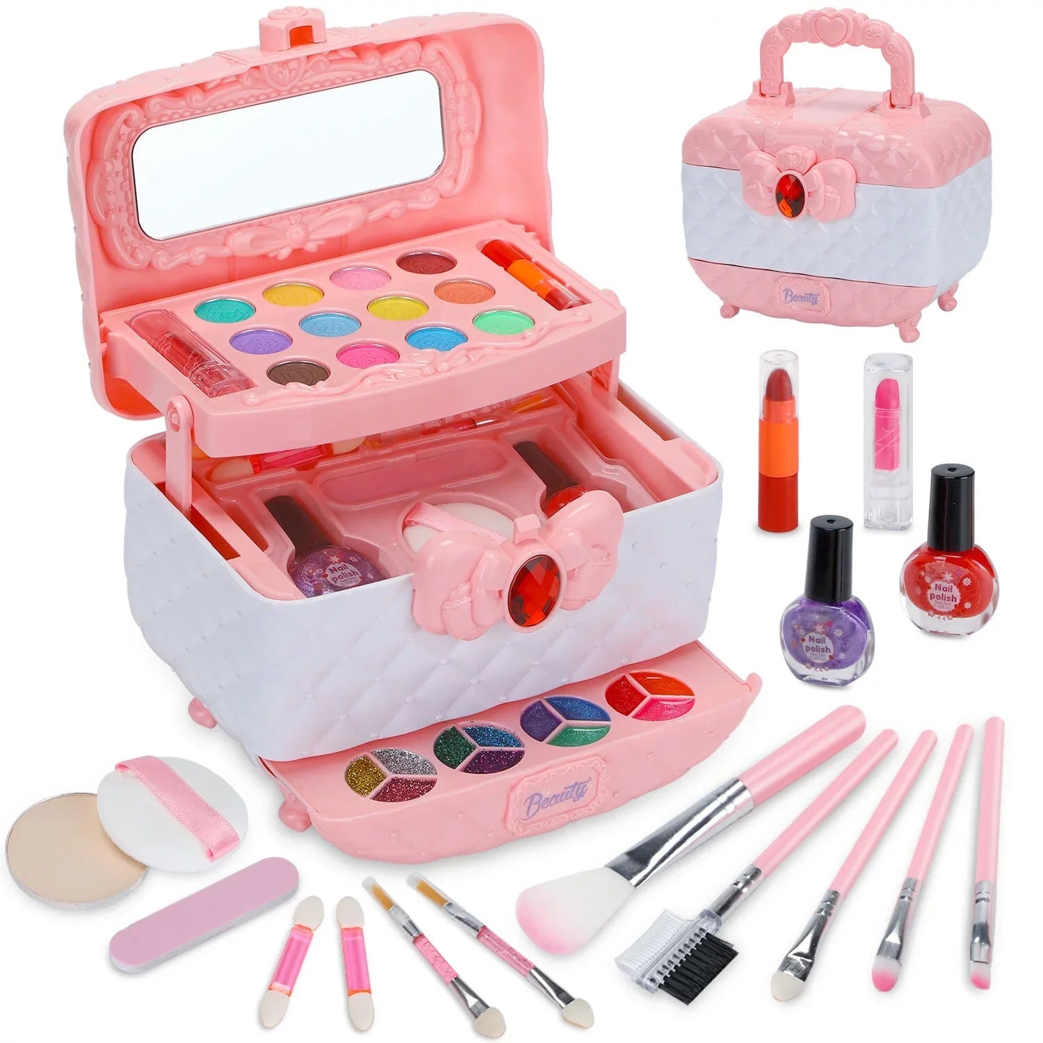 Kids Makeup Kit for Girl 42 Pcs Washable Toddler Makeup Kit, Girl Toys Real Cosmetic Little Girls Makeup Set, Safe & Non-Toxic Frozen Makeup Set for 3-12 Year Old Kids Birthday Gift (Pink)