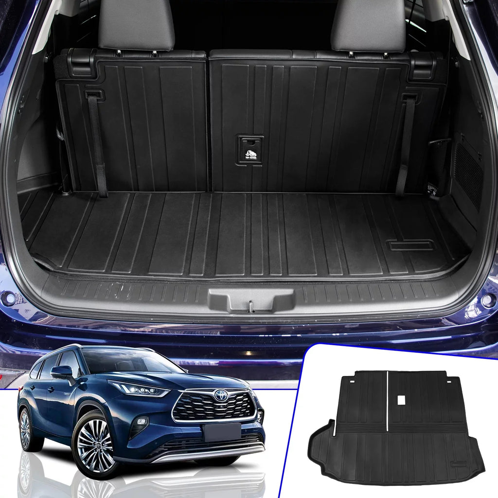 Cargo Mat Fitting with 2020-2024 Toyota Highlander Trunk Mat Cargo Liner TPE Back Seat Wrap Protector 2022 7 Seats Highlander Accessories (2020-2023, Trunk Mat with Backrest Mat)