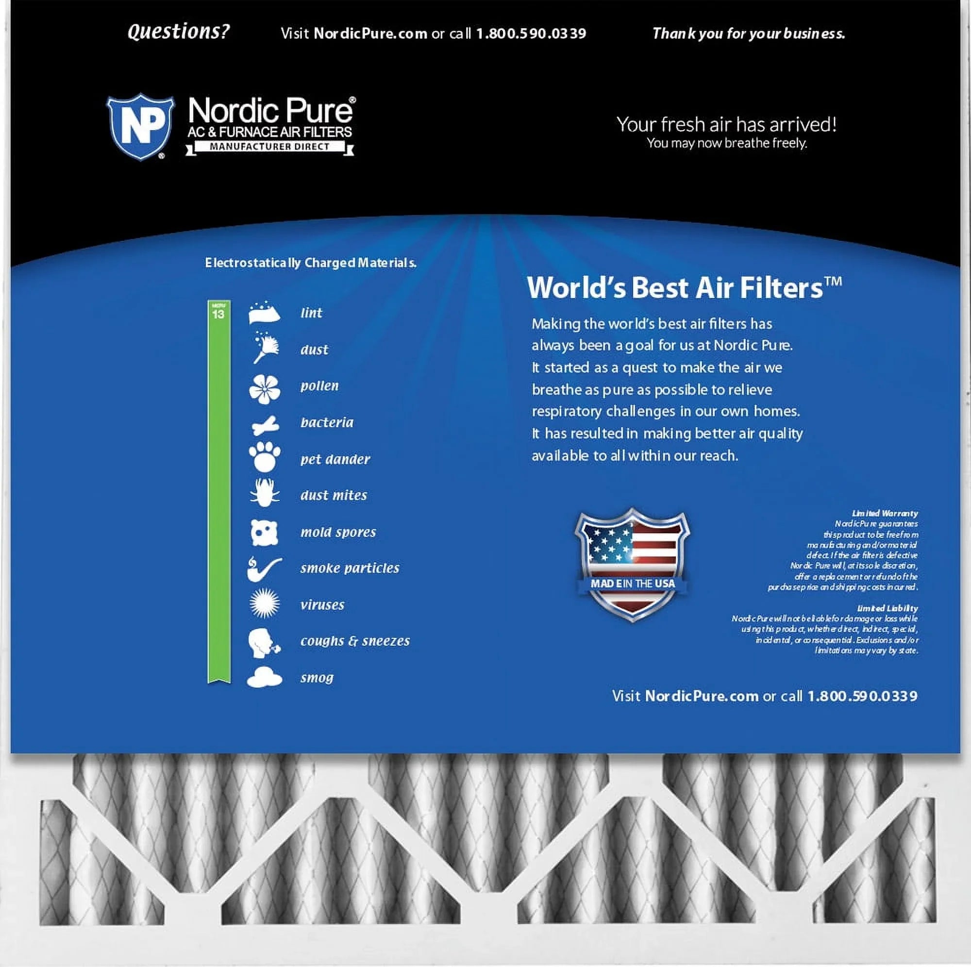 Nordic Pure 20x20x2 Pleated MERV 13 Air Filters 3 Pack