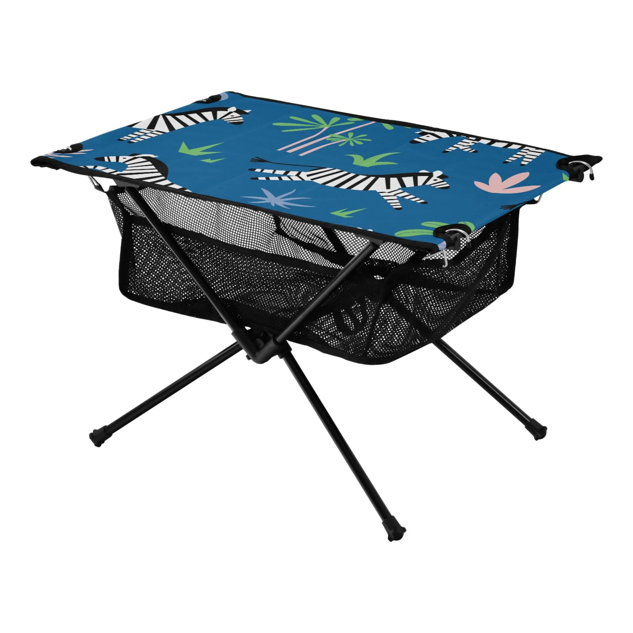 Zebras and Palm Trees Camping Folding Table Portable Beach Table with Storage Bag Compact Picnic Table for Outdoor Travel Fishing BBQ