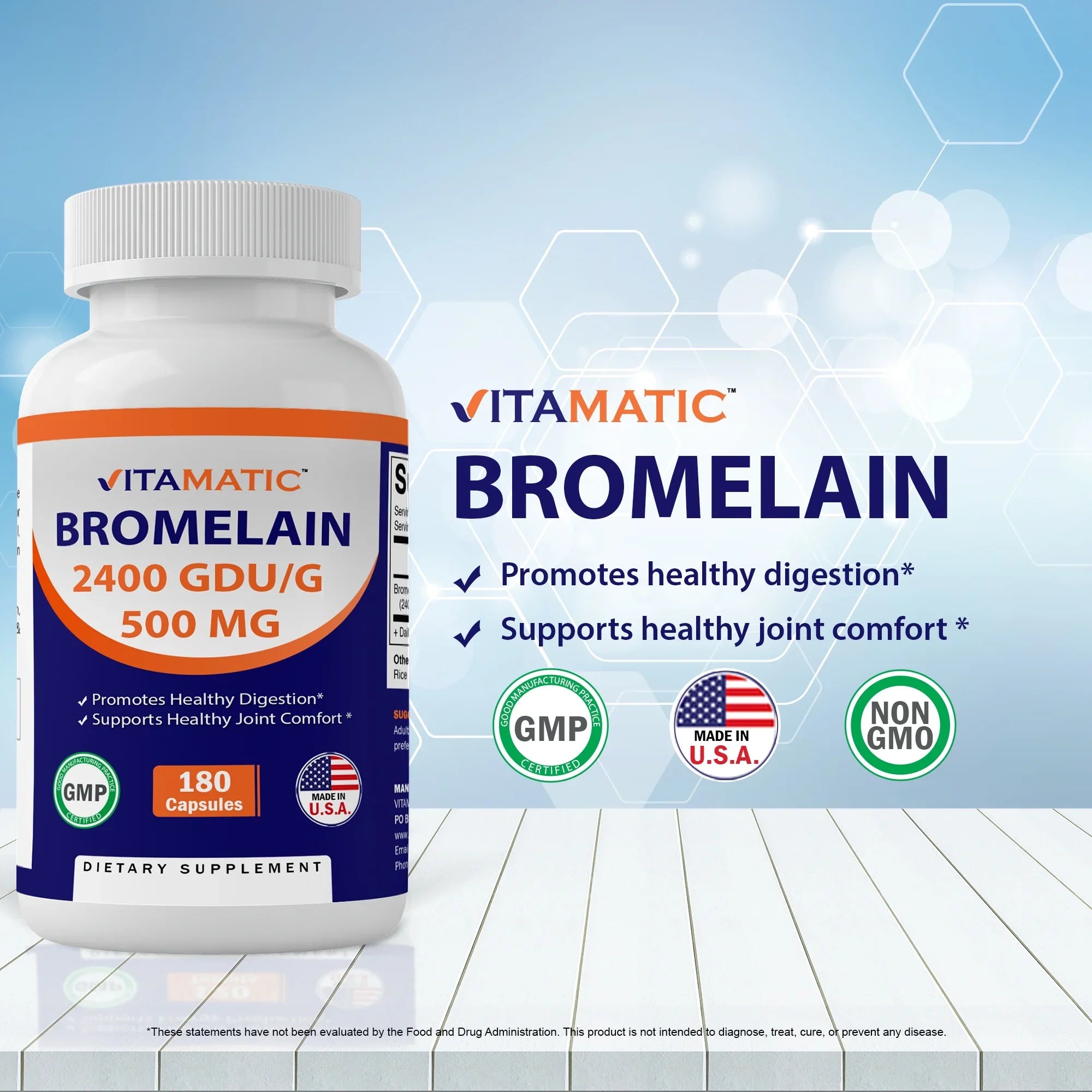 2 Pack Vitamatic Bromelain 2400 GDU/g, 500 mg 180 Capsules