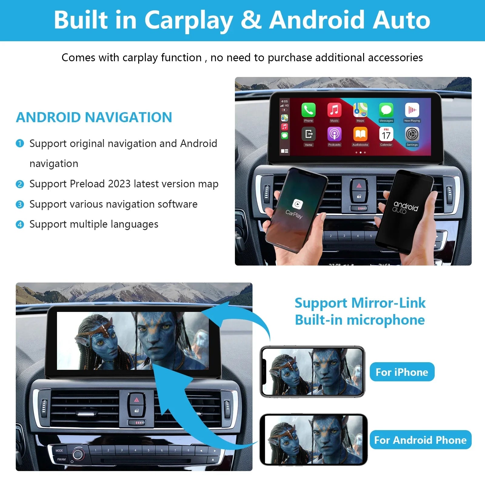 Road Top Android 13 Car Radio 10.25 Inch Touchscreen for 2013-2016 BMW 3/4 Series F30/F31/F34/F35/F32/F33/F36 with NBT, Multimedia Car Radio Supports Apple Carplay, Android Auto, Mirrorlink, 8G + 256G
