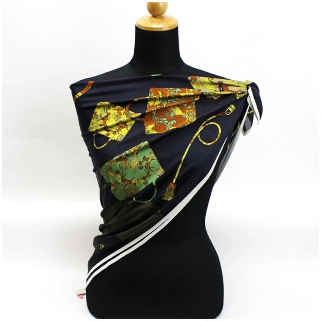 Pre-Owned Hermes Silk Scarf Muffler Carre 90 "kelly en Caleche" Kelly's Carriage Black HERMES Women's (Good)