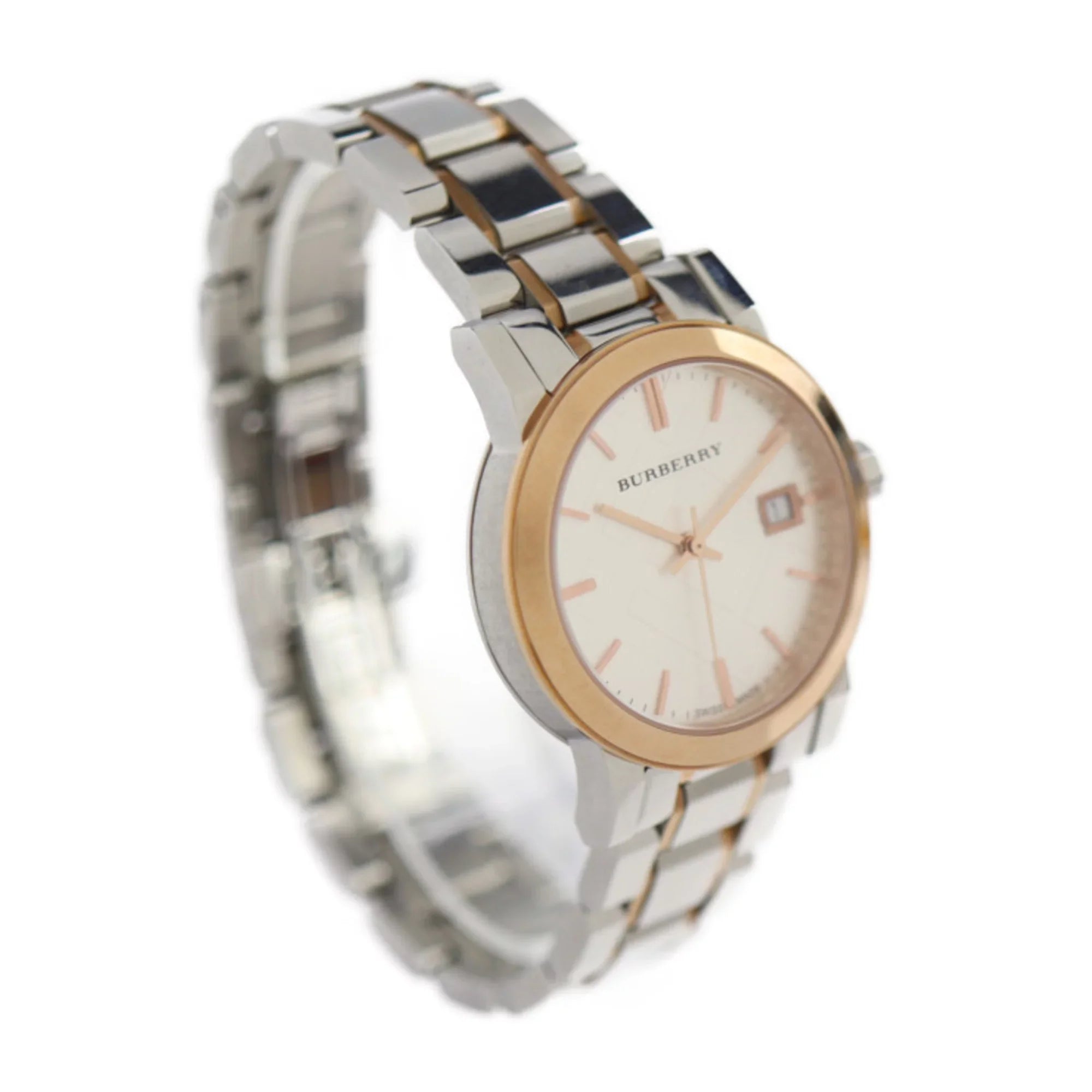 Pre-Owned BURBERRY Burberry THE CITY watch BU9105 stainless steel silver rose gold quartz (Good)