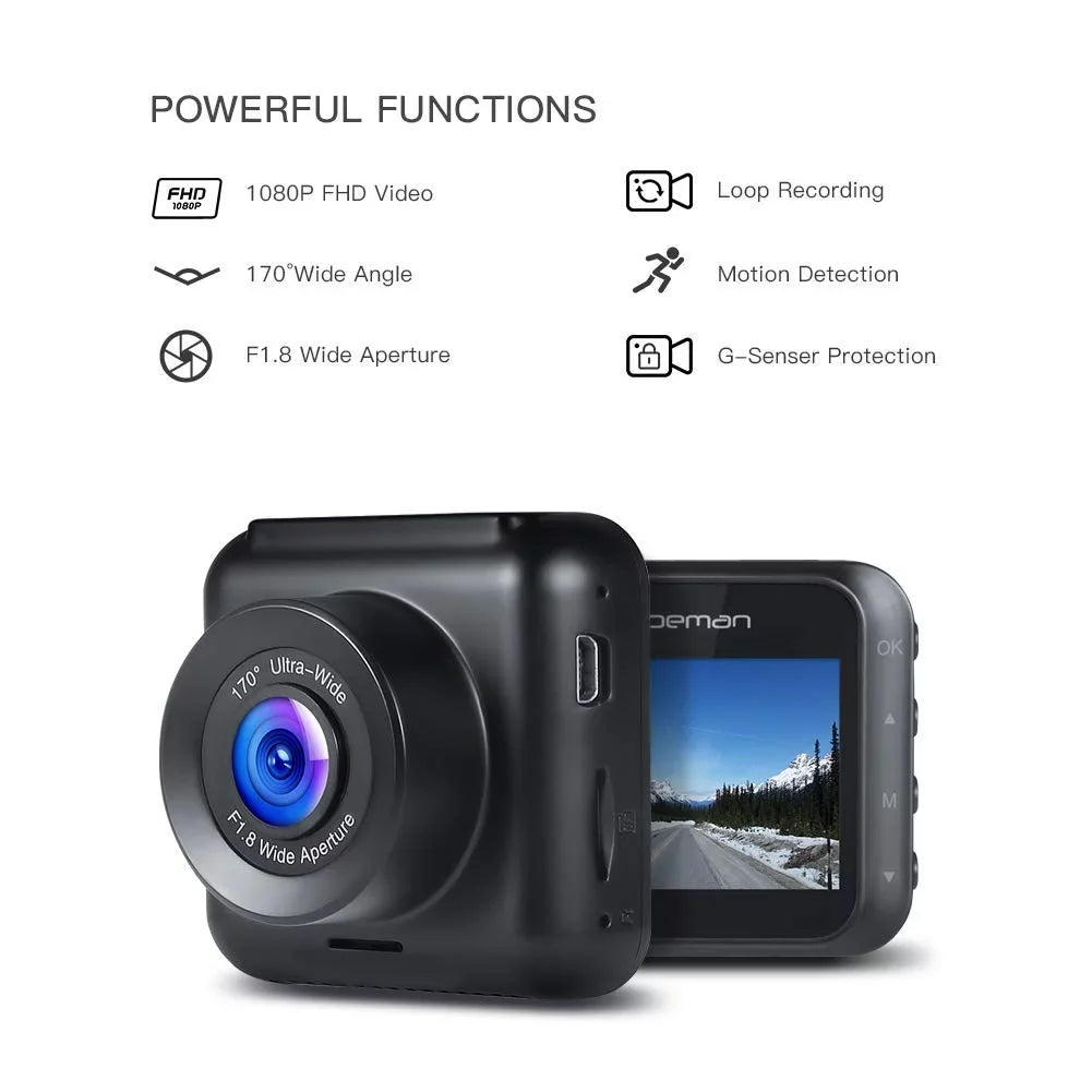 APEMAN Dash Cam 1080P Full HD Mini Car Driving Recorder 170° Wide Angle, Motion Detection, G-Sensor, Loop Recording, Night Vision