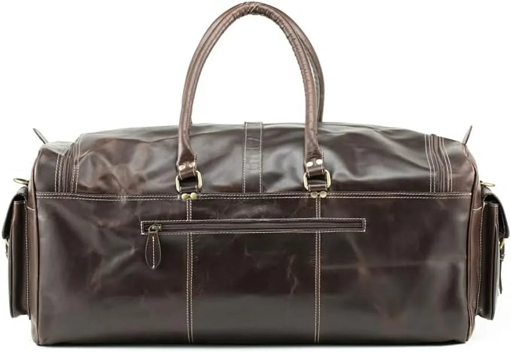 Hulsh Buffalo Leather Duffle Bag for Men 24 inches Top Grain Leather Travel Bag Overnight Weekender Holdall Bag Vintage Classic Style Sports Gym Bag