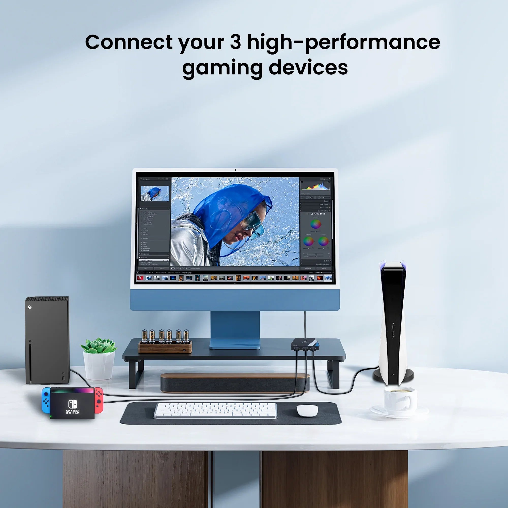 NEWCARE 8K@60Hz HDMI 2.1 Switch 3 in 1 Out, 4K@120Hz HDMI Splitter Switch Box with 2.6 ft HDMI 2.1 Cable, 3 Port HDMI Switcher Selector Supports HDR Dolby Atmos 3D for NS PS4/PS5 Xbox Roku Fire Stick