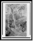 Historic Framed Print, Plantain Walk - Bookkeeper - Watchman and Hut - man with casks of Top-notch in stirrup, 17-7/8" x 21-7/8"