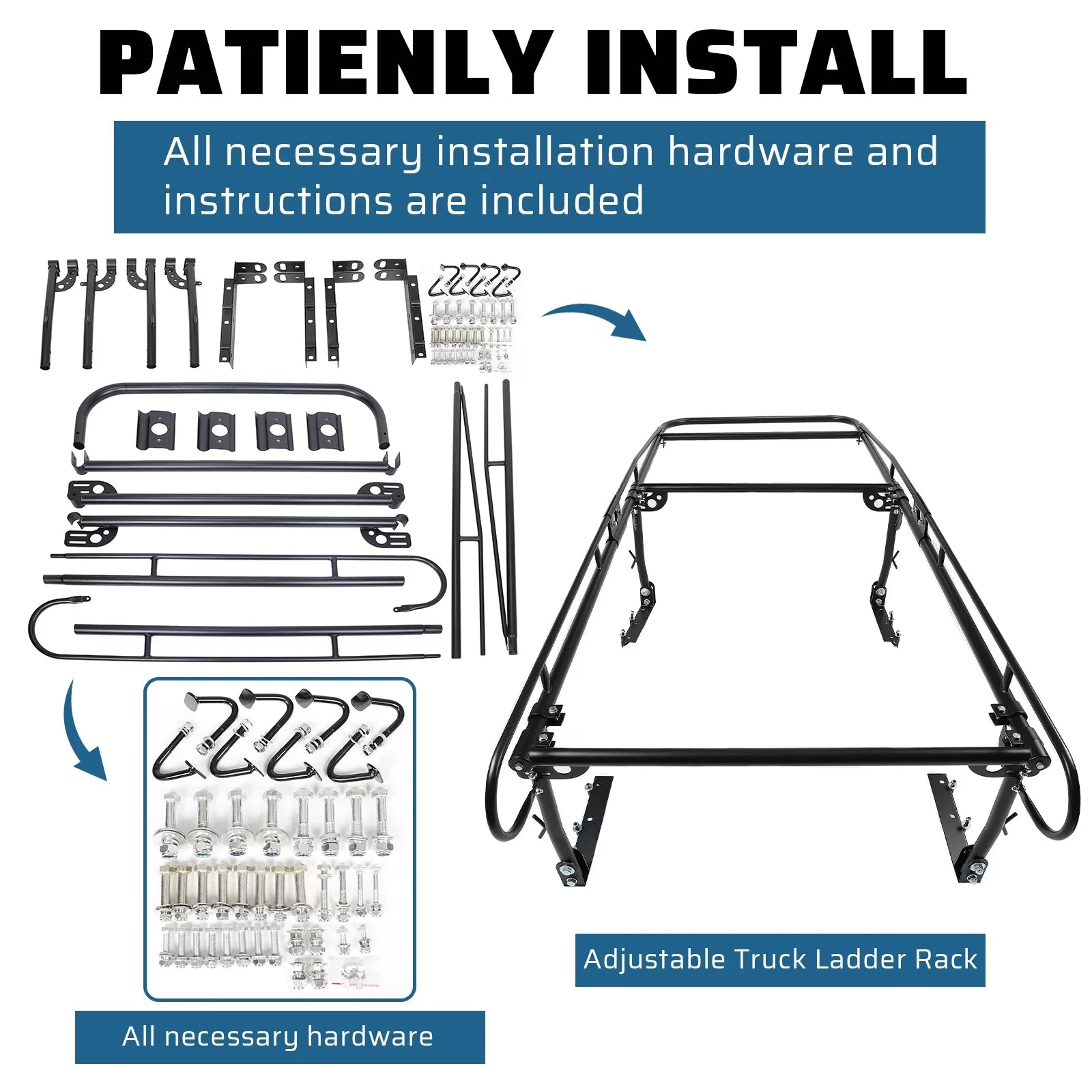 HECASA 60" Over-Cab Truck Rack 1000 Lbs Adjustable Truck Ladder Rack Pickup Lumber Utility Kayak Rack Full Size