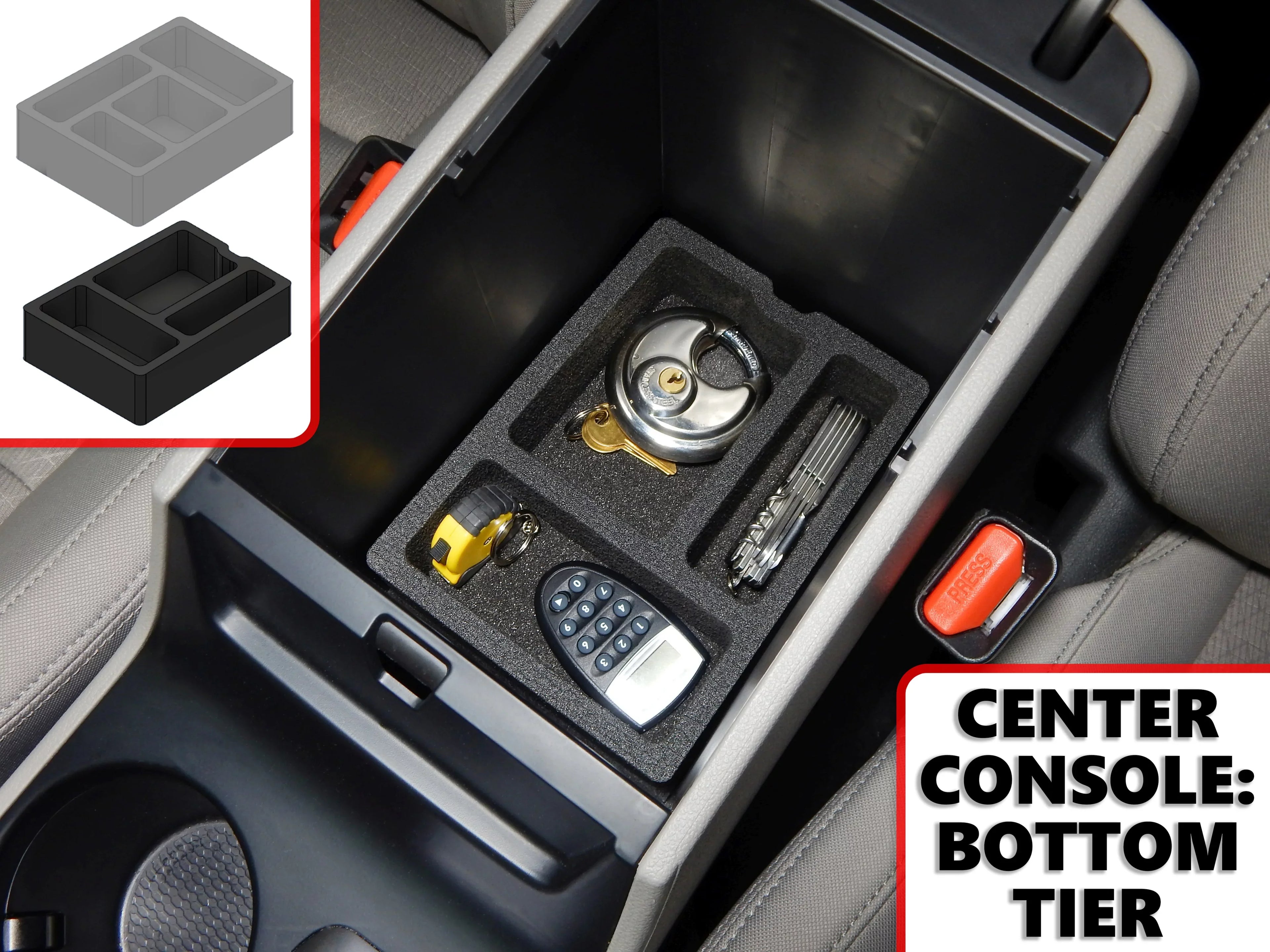 Red Hound Auto Center Console Organizer 2 Piece Stacking Set Vehicle Inserts Suitable with Hyundai Tucson 2016-2019 (Without Hand Brake) Black Anti-Rattle