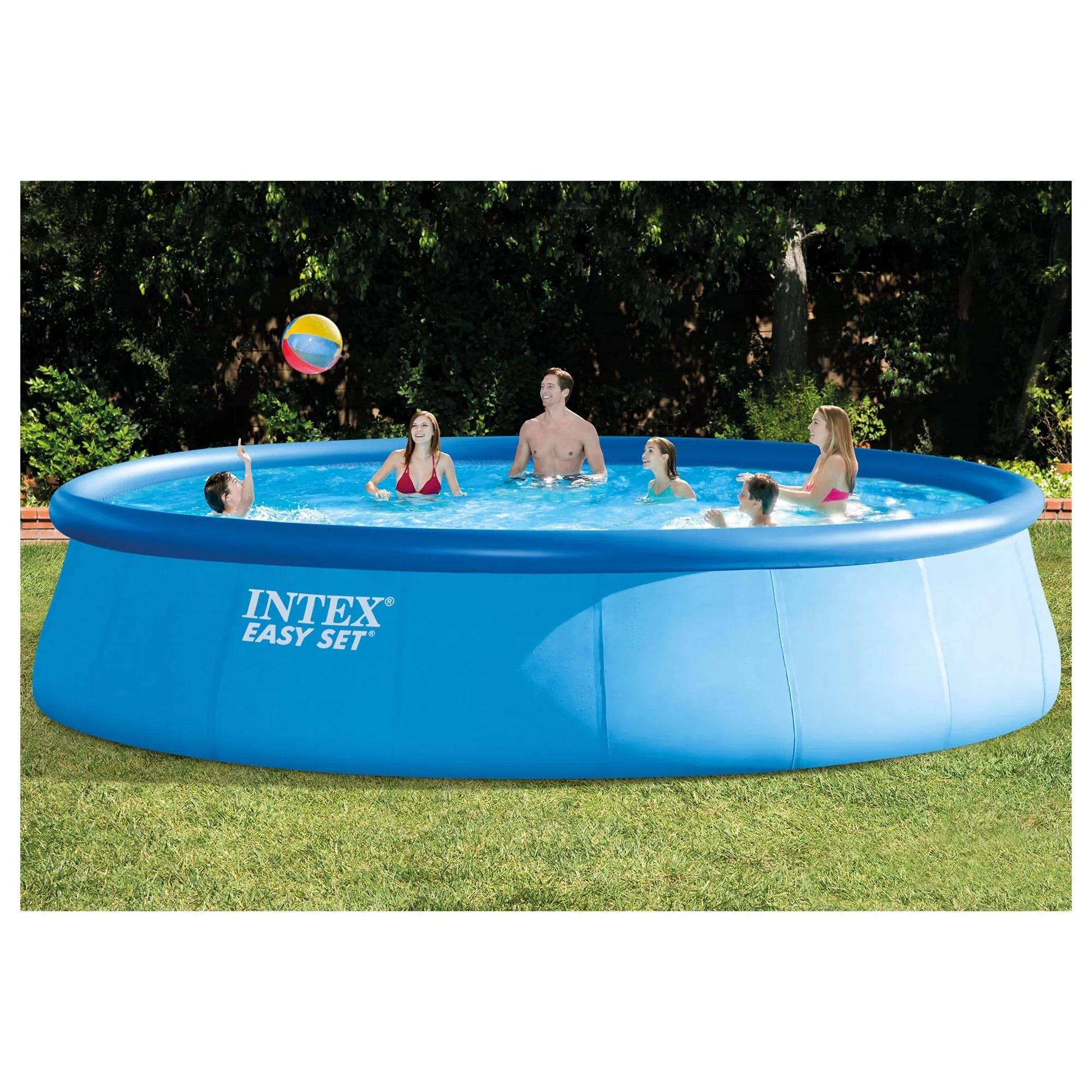 Intex 48in x 18ft Inflatable Round Metal Frame Above Ground Pool with Ladder, Pump & Protection