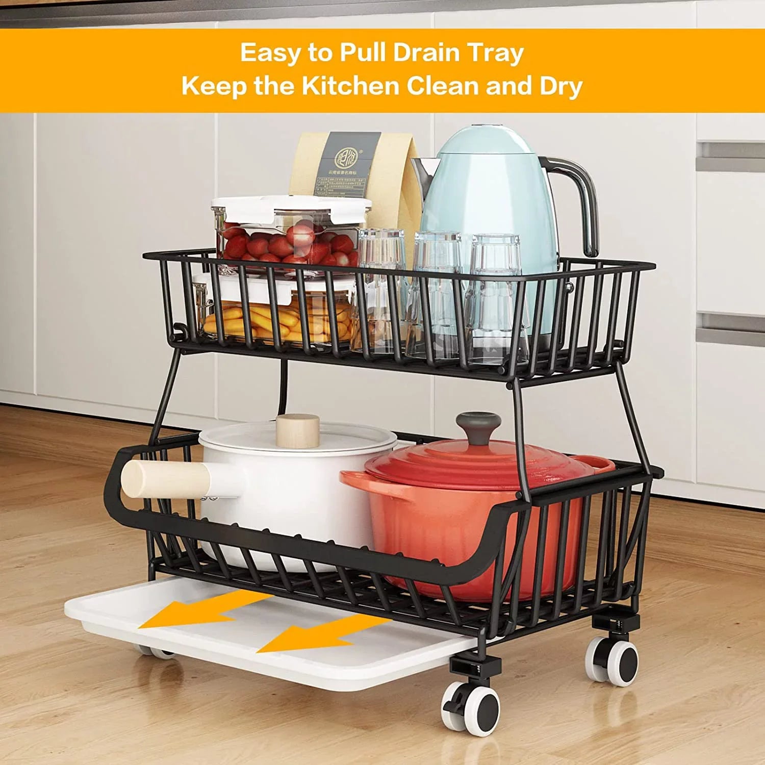 LEZZYRUCK 4-Tier Stackable Fruit Basket Vegetable Storage Basket Car for Pantry,Bathroom, Garage Black