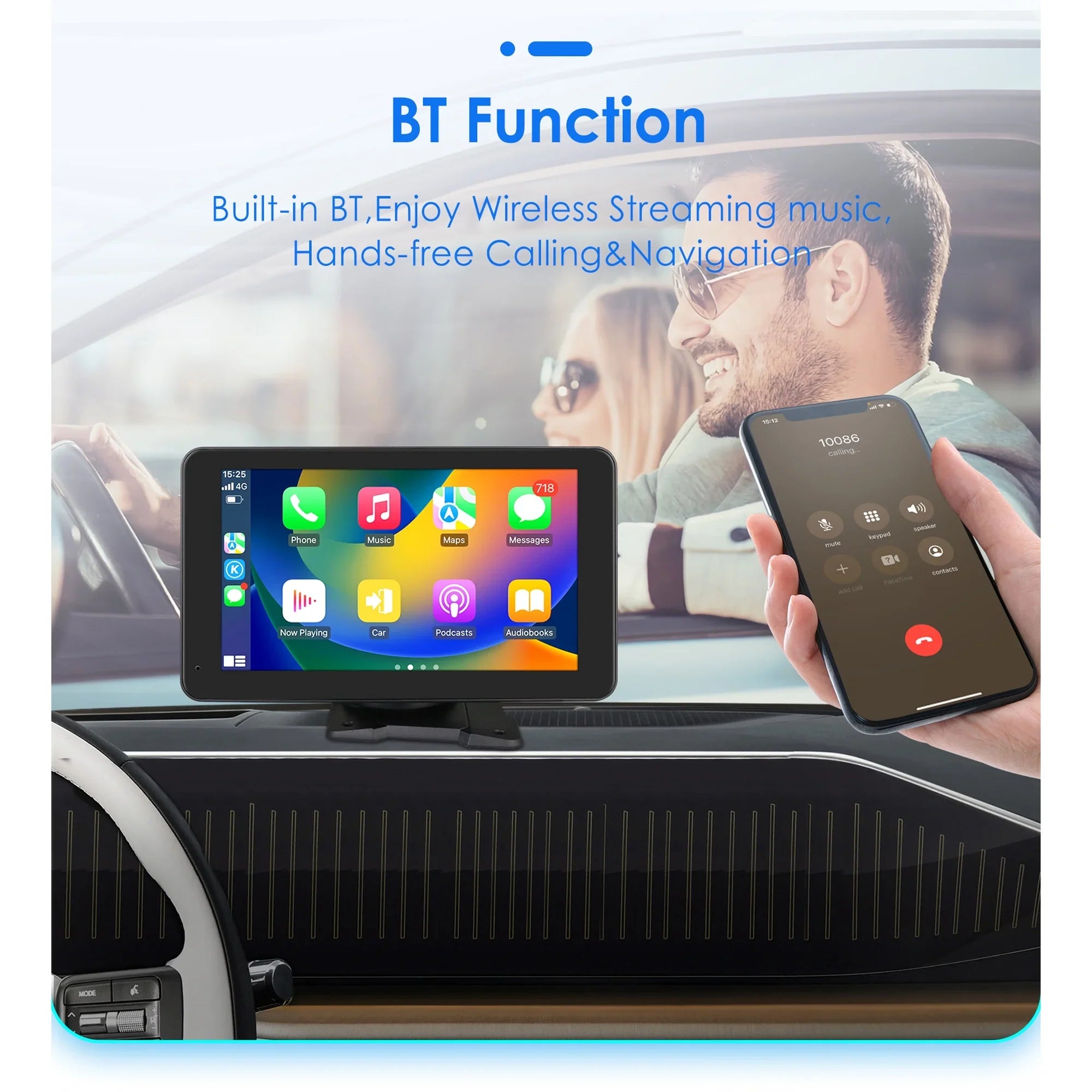 Bluetooth Apple Carplay 7" Touchscreen Portable Car Radio Stereo Head Unit 360° Adjustable Mirror Link Android Auto GPS Navigation Player With Backup Camera