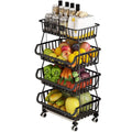 LEZZYRUCK 4-Tier Stackable Fruit Basket Vegetable Storage Basket Car for Pantry,Bathroom, Garage Black