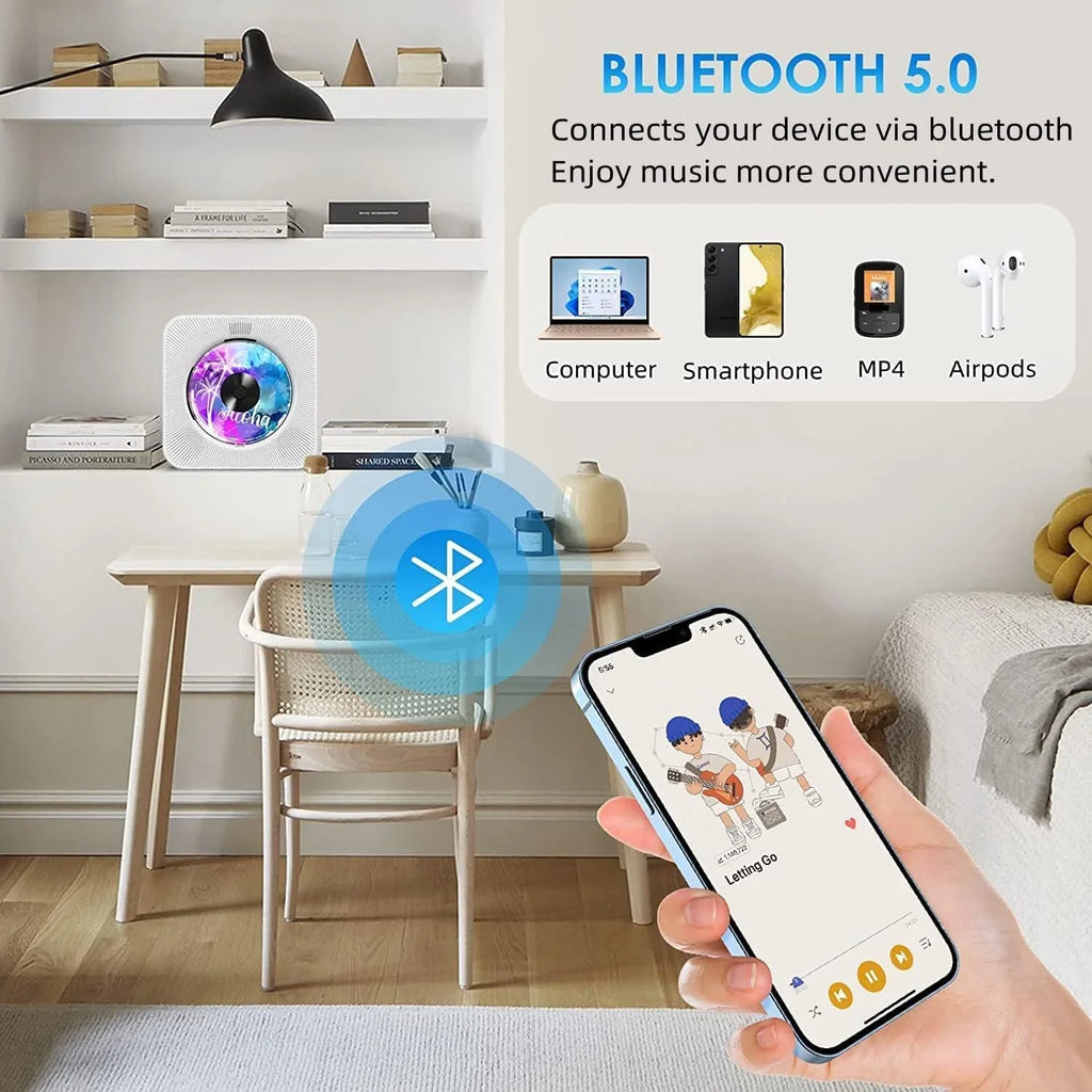 Gueray Portable CD Player with Bluetooth, Desktop CD Music Players for Home Built-in Double HiFi Sound Speakers, Support AUX&USB Headphone Jack, FM Radio Boombox, LCD Screen Display for Kids Gift