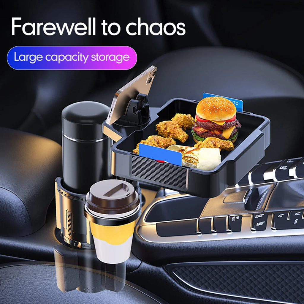 moobody Multifunctional Car Cup Holder Tray, Dual Adjustable Holder, 4IN1 Design for Conveniently Expanding Storage Space in the Car