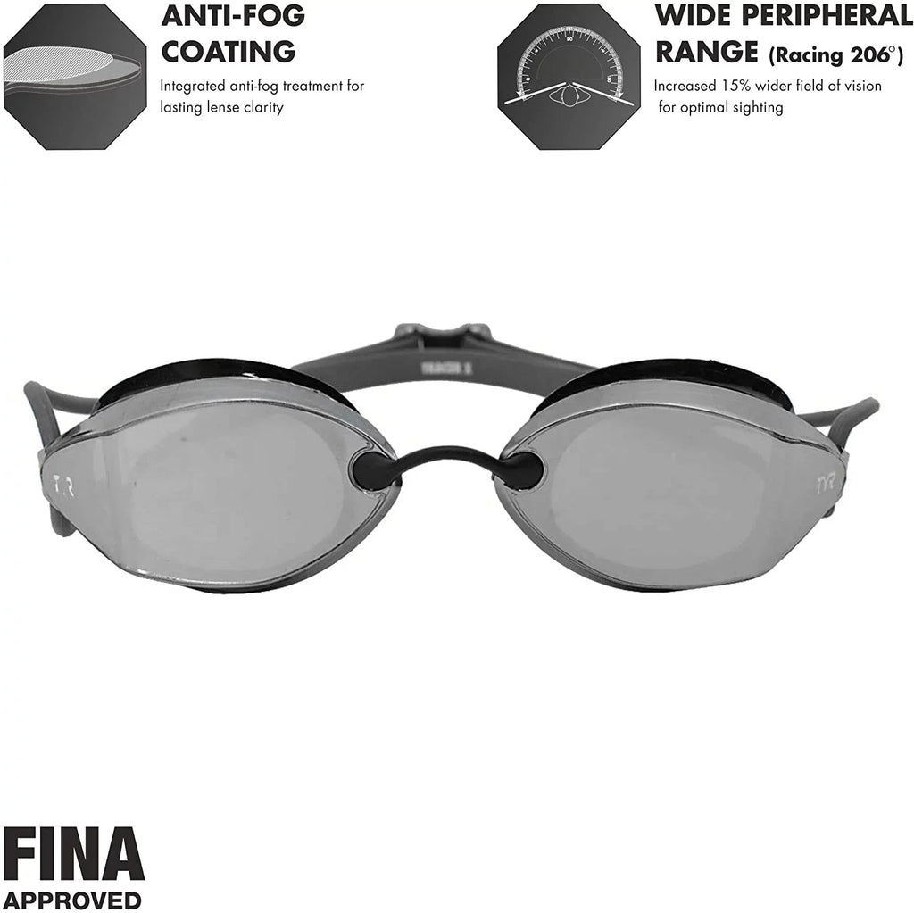 TYR Tracer X Racing Mirrored Goggle BLK Frame/Silver Gasket/Silver Metallic Mirror Lens
