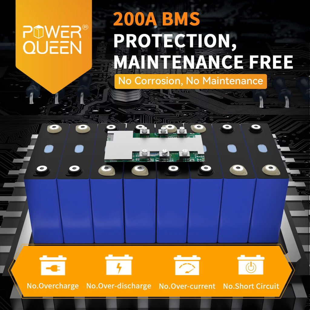 Power Queen 12V 300Ah LiFePO4 Lithium Battery Built-in 200A BMS for Solar RV Marine Off-Grid