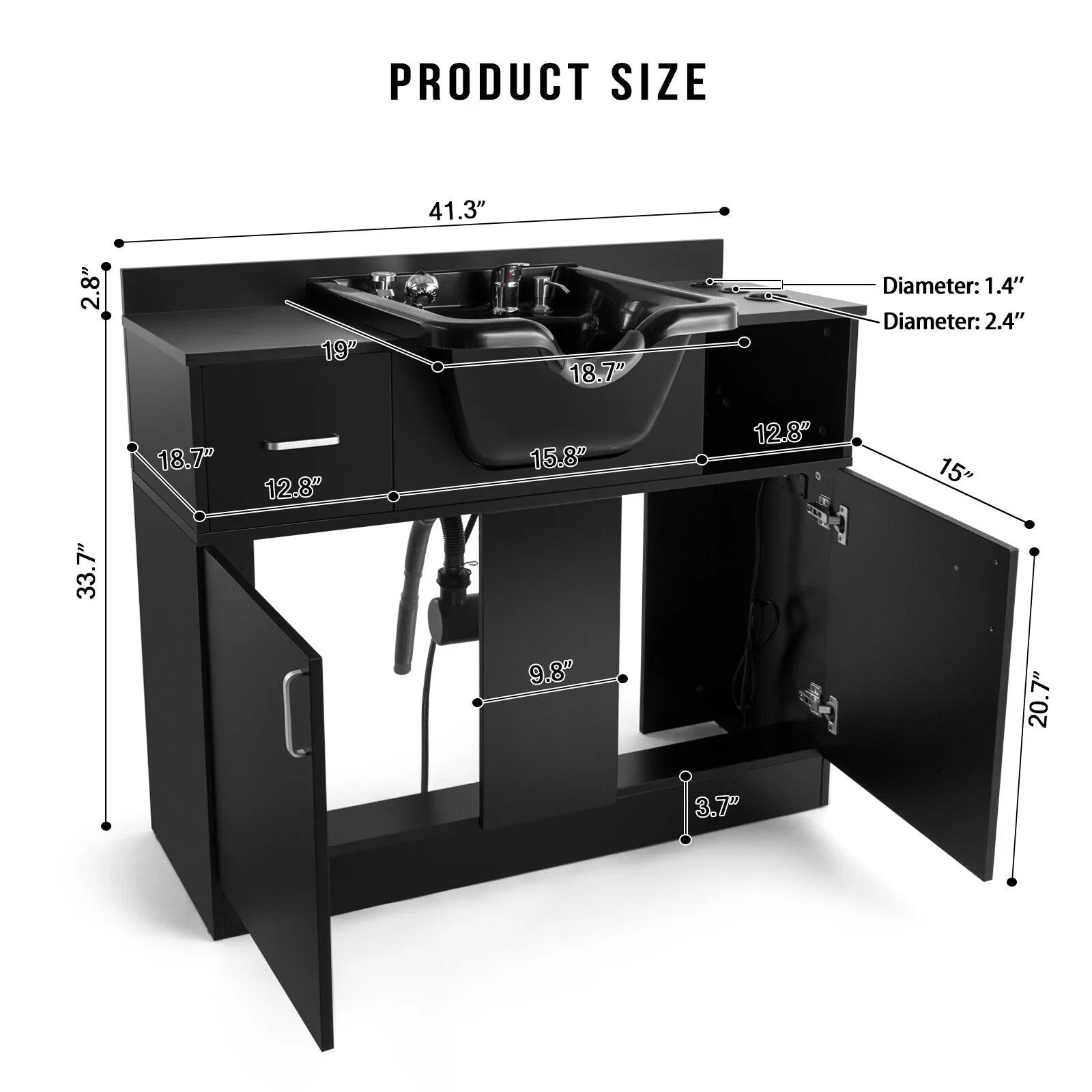 Artist hand Backwash Sink Shampoo Station Hair Salon Beauty with USB,Hair Dryer Holes,P Trap,Drawer(Black)