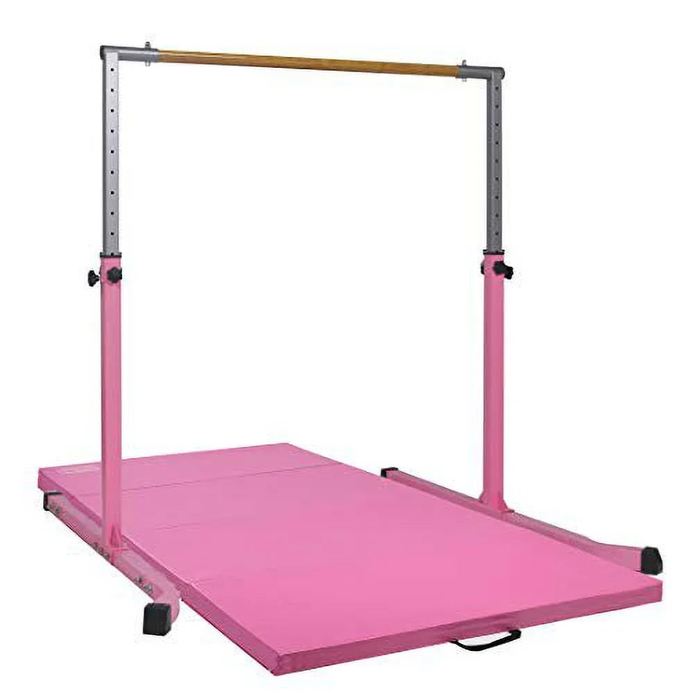 5 Star-TD Pink Gymnastic Kip Bar for Kids, Adjustable 3-5 FT, Heavy-Duty Home Gym Training Equipment