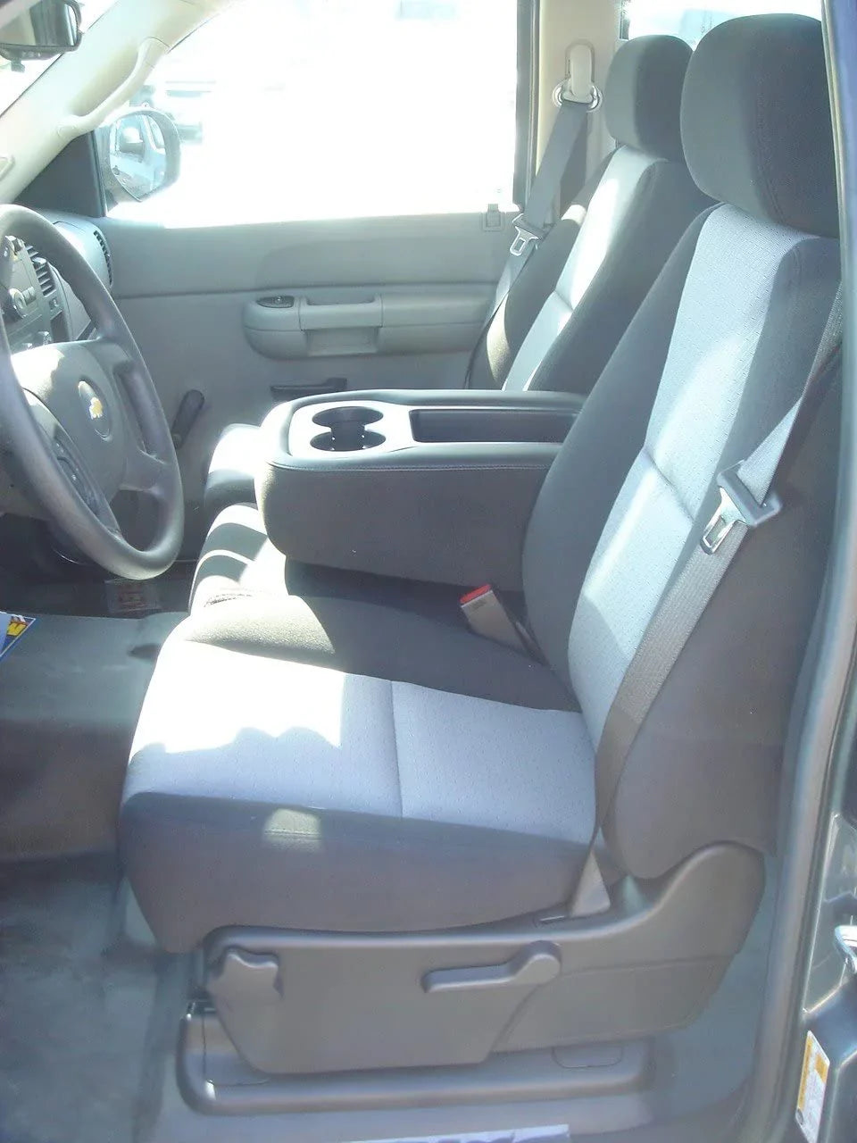 C1127 2007-2013 Chevy Silverado, Suburban and Tahoe LT Front 40/20/40 Split Seat With Opening Console With 2 Opening Lids In Gray and Black Velour