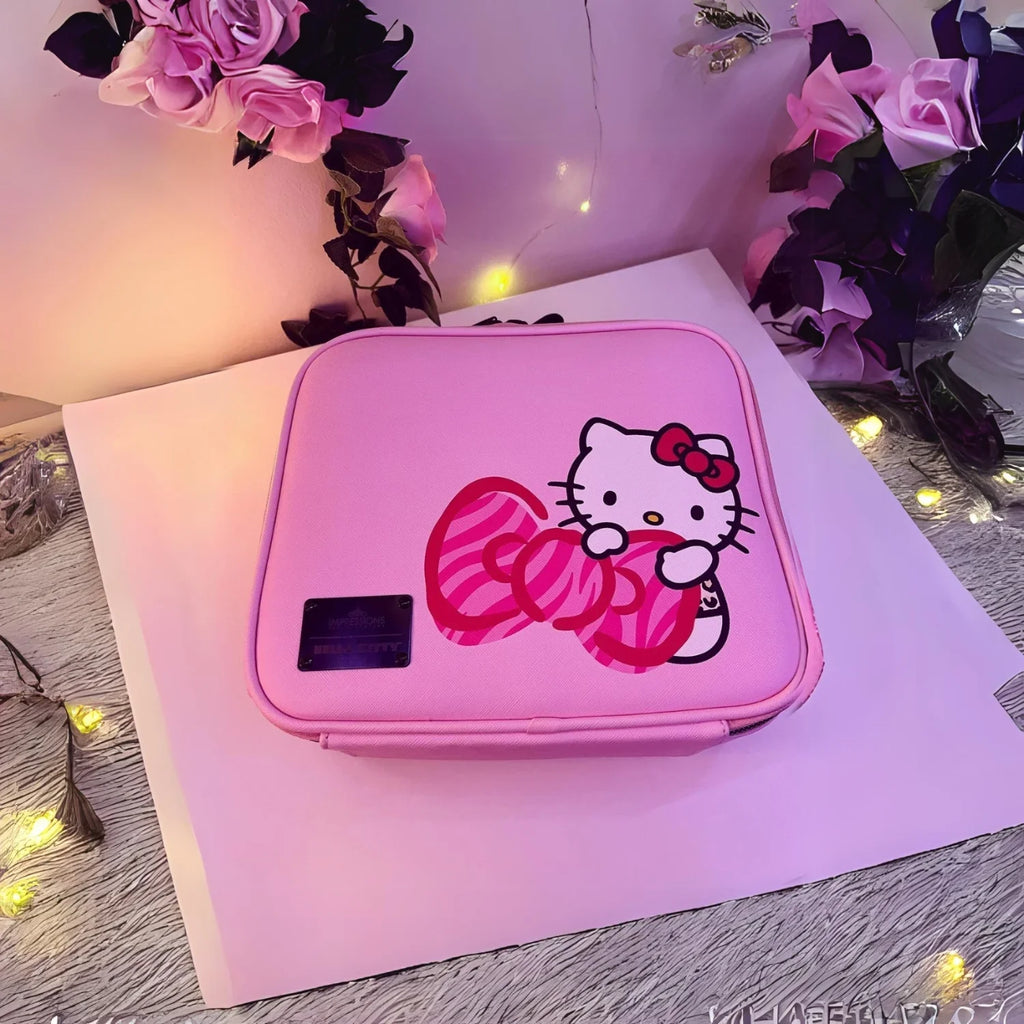Impressions Vanity Hello Kitty Cosmetic Bag with Faux Leather, Travel Toiletry Bag (Pink Animal)