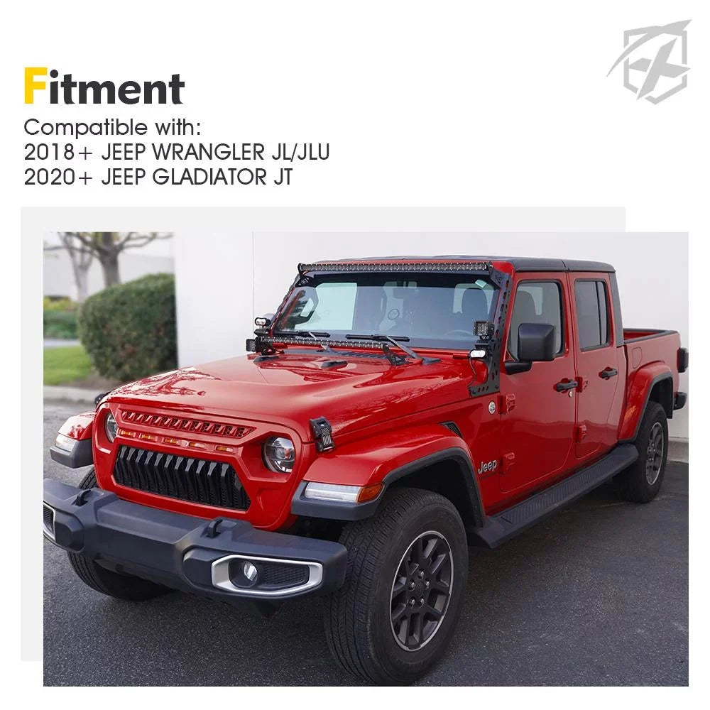 Xprite Universal Front Windshield Light Bar Mounting Brackets fit type 2018+ Jeep Wrangler JL & Gladiator JT