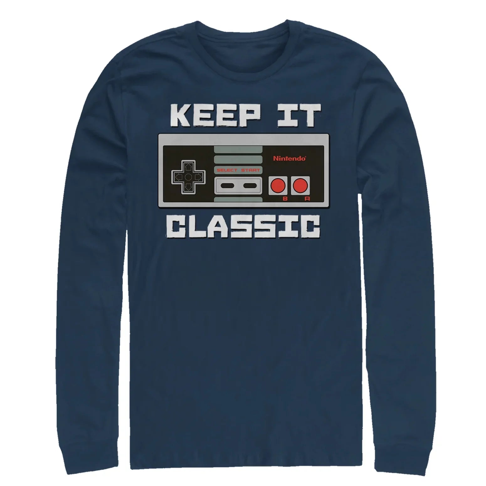 Men's Nintendo NES Classic Controller Long Sleeve Shirt Navy Blue X Large