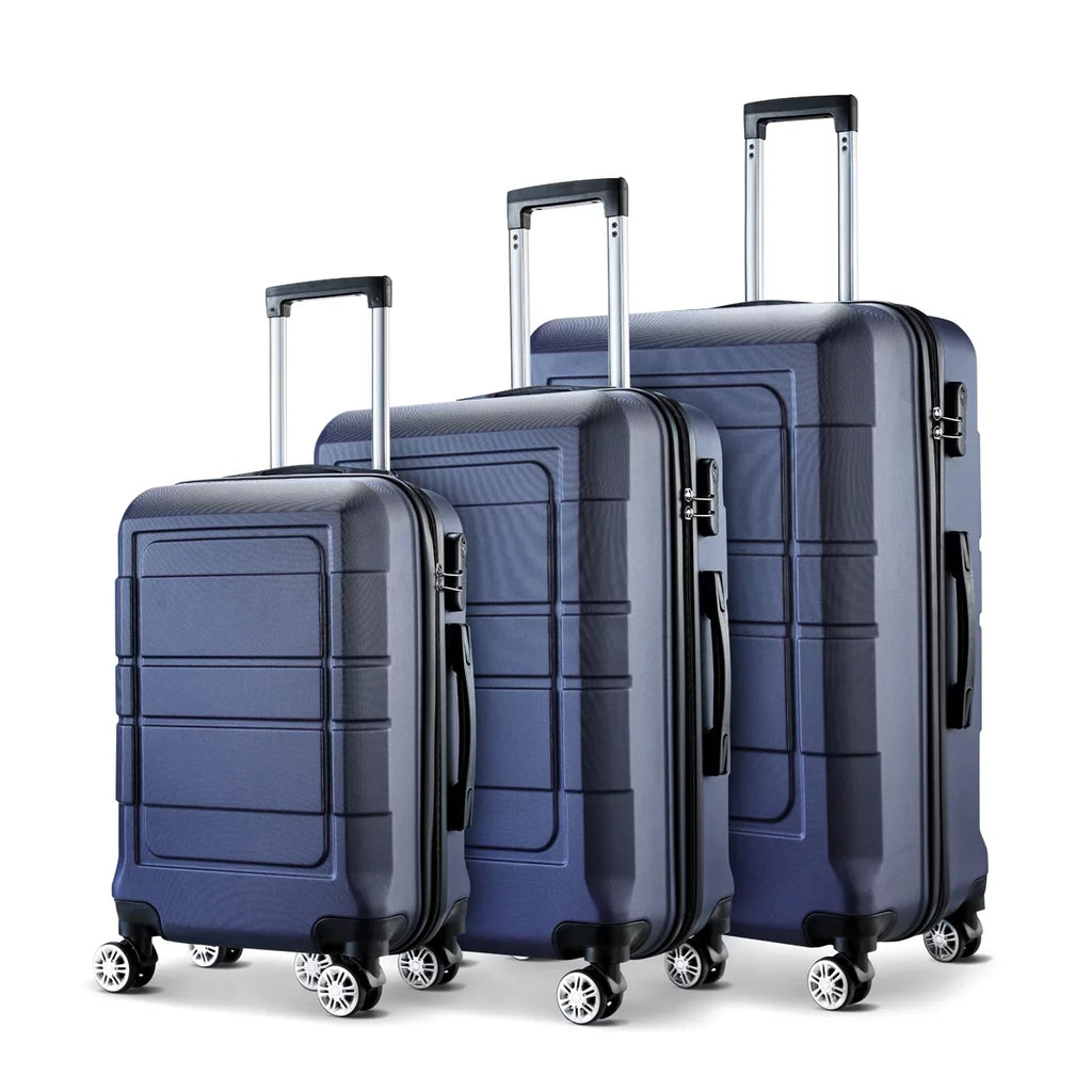 GOWELL Luggage Sets Expandable PC+ABS Resilient Suitcase Double Wheels TSA Lock Blue