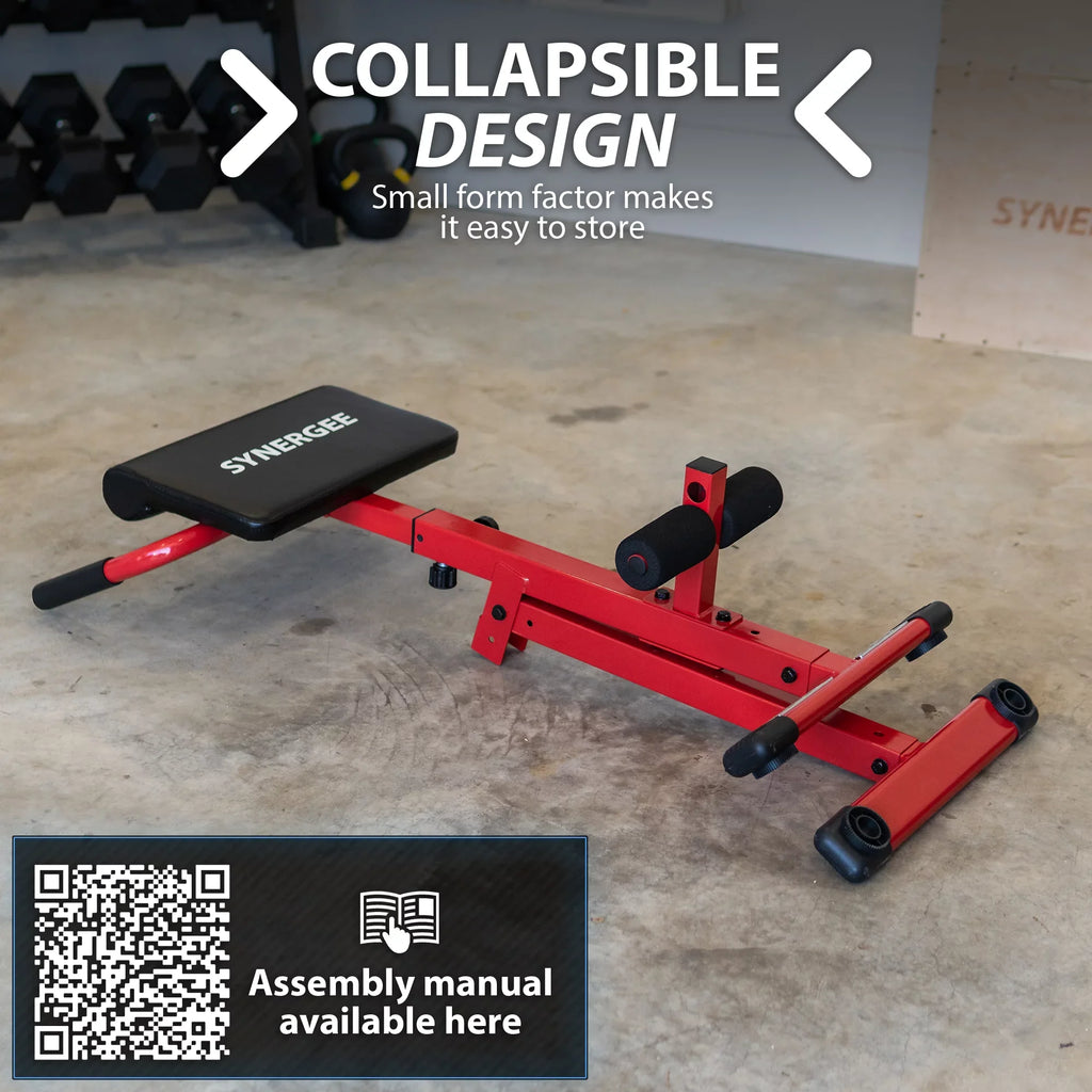 Synergee Roman Chair. Red Coated Steel Hyperextension Machine. GHD Ab Bench for Lower Back Workout, Hyper Exercises.
