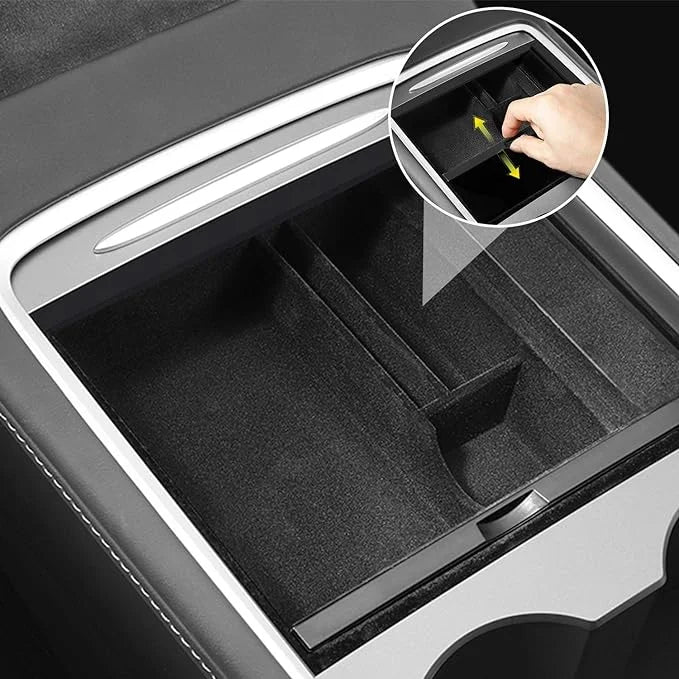 XTAUTO Center Console Organizer Tray Fit for 2021 2022 2023 Tesla Model 3/Y Armrest Storage Box Cubby Drawer Container Tesla Model 3 Model Y Accessories Interior Parts ABS Material Flocked Liner
