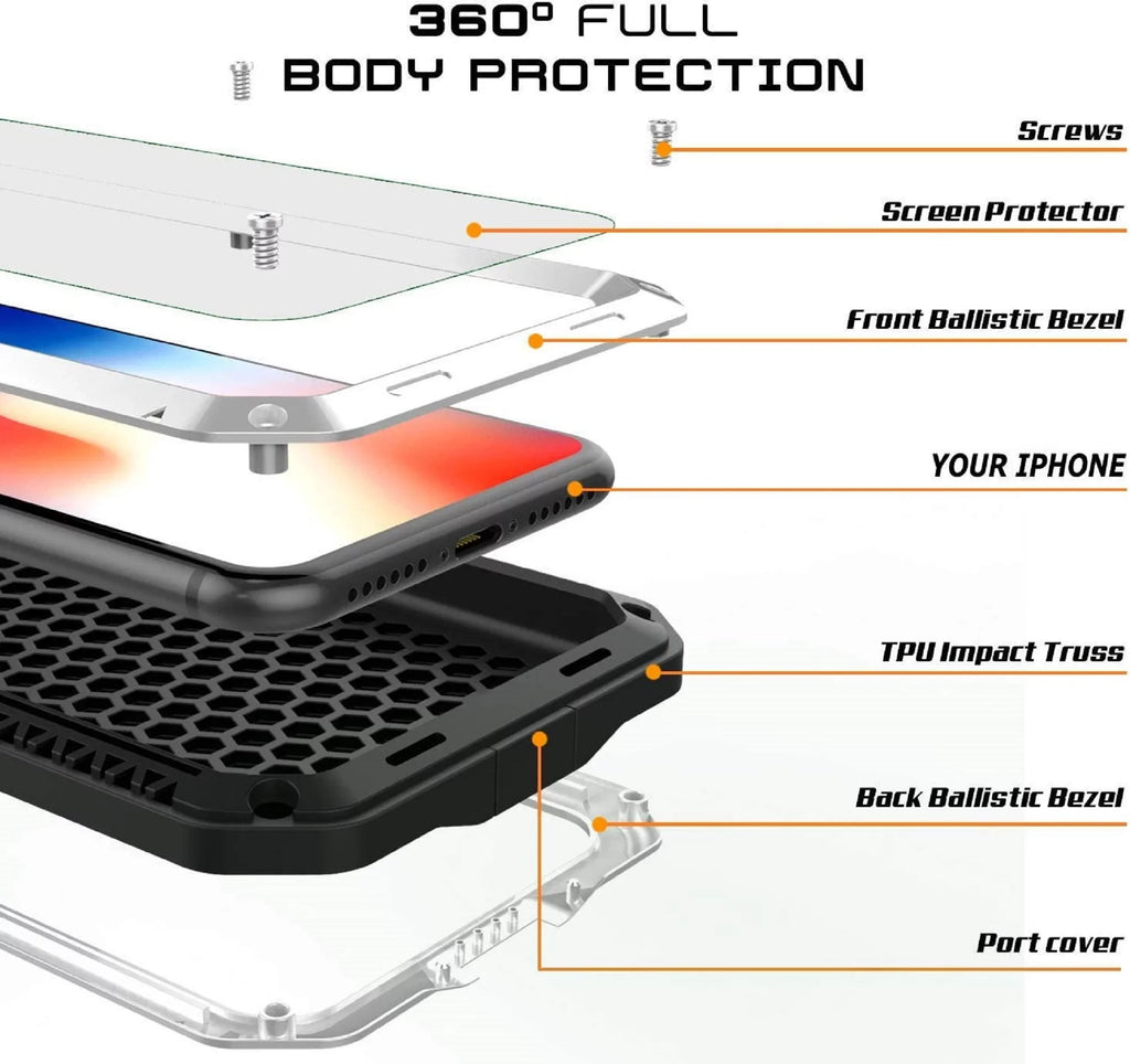 Gorilla Glass Aluminum Metal iPhone 6s Plus Case (White) Heavy Duty Military Grade Shockproof and Scratch Impervious Protection, Rugged Outdoor Travel