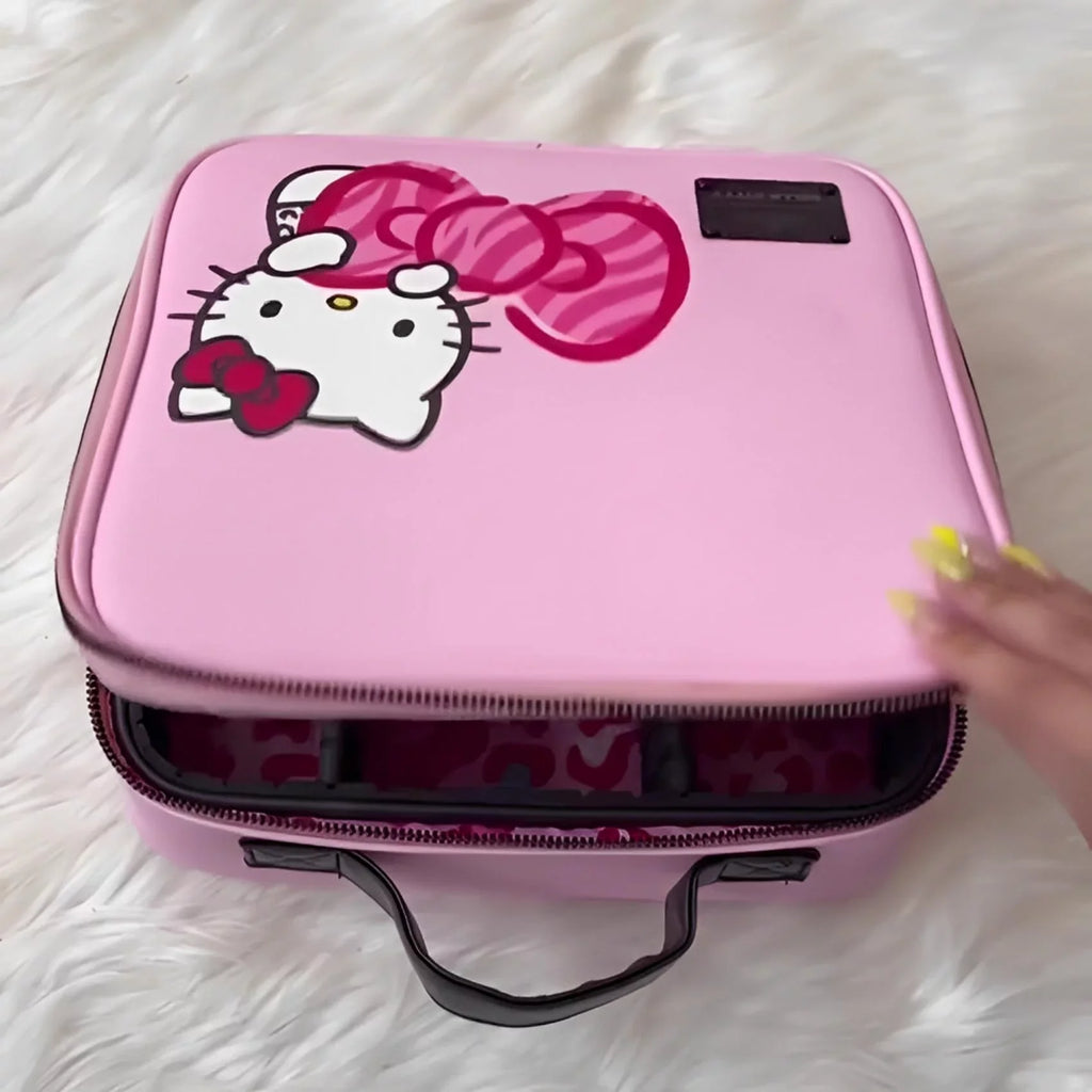 Impressions Vanity Hello Kitty Cosmetic Bag with Faux Leather, Travel Toiletry Bag (Pink Animal)