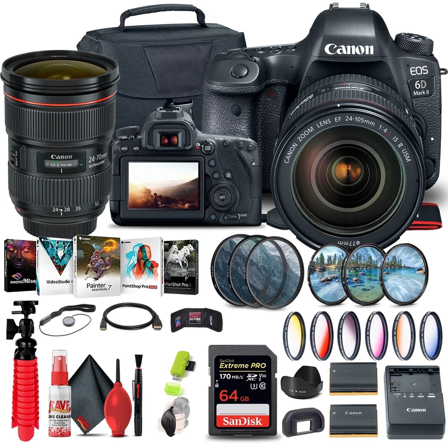 Canon EOS 6D Mark II Camera with 24-105mm f/4L II Lens (1897C009) + 64GB + More