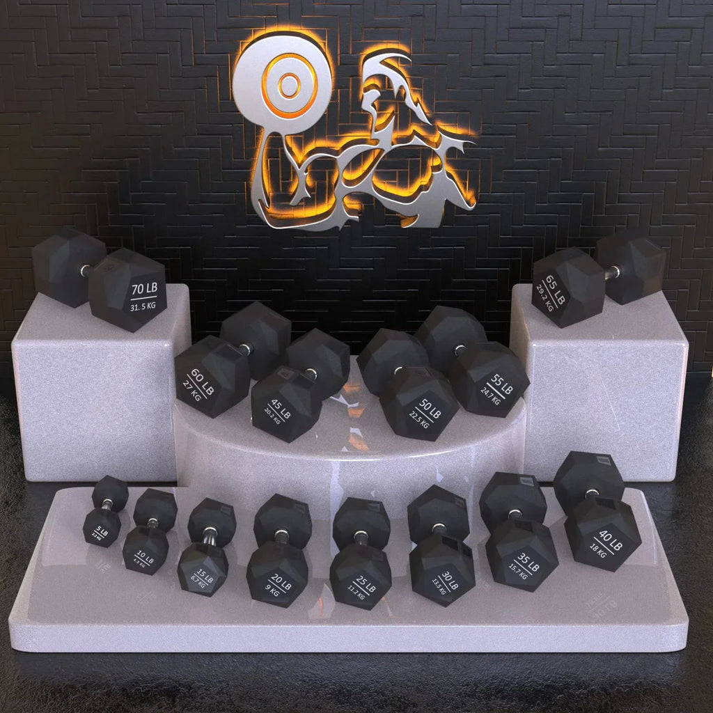 Prism Dumbbell for Strength Training - 5 Lb to 70 Lb Rubber Encased Cast Iron for Gym and Home Workout by Nordic Lifting