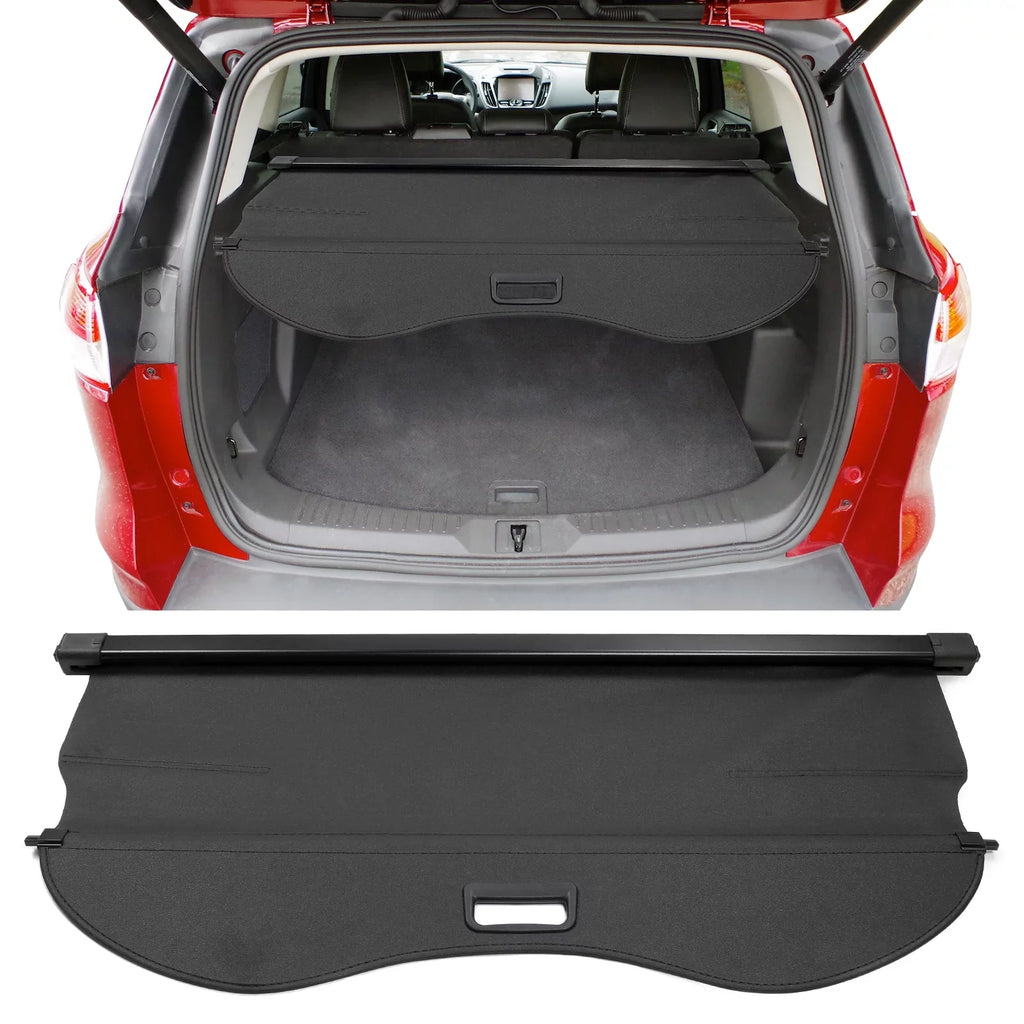 Ikon Motorsports Cargo Shield Suitable With 2013-2019 Ford Escape All Models PVC & Aluminum Rod Black Security Rear Trunk Shield Security Retractable Shield