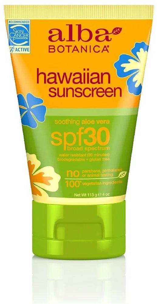 Alba Botanica Hawaiian Sunscreen, Soothing Aloe Vera SPF 30 4 oz (Pack of 2)