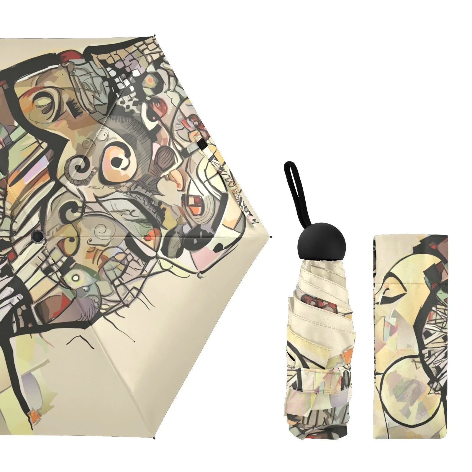 JSTEL Portrait Of Cute African Woman With Hat Folding Umbrella for Rain Sun Travel Mini Lightweight Compact Umbrellas