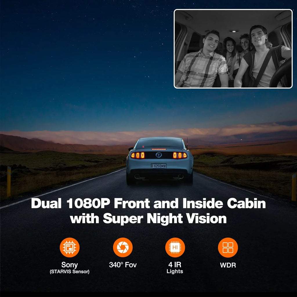 Kingslim D1 Pro 2K Dash Cam Front and Inside with Wi-Fi GPS - 2K/1080P Dual Car Dash Camera Driving Recorder, Super Night Vision with 340° Wide Angle, 24H Parking Monitor (No Card)