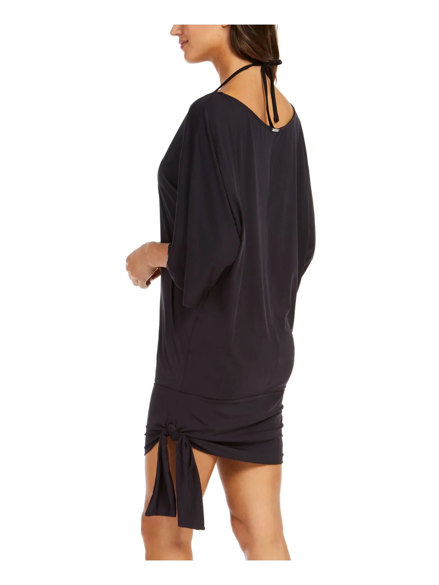 MICHAEL MICHAEL KORS Women's Black Stretch Pullover Dress Side Tie Scoop Neck Swimsuit Shield Up S