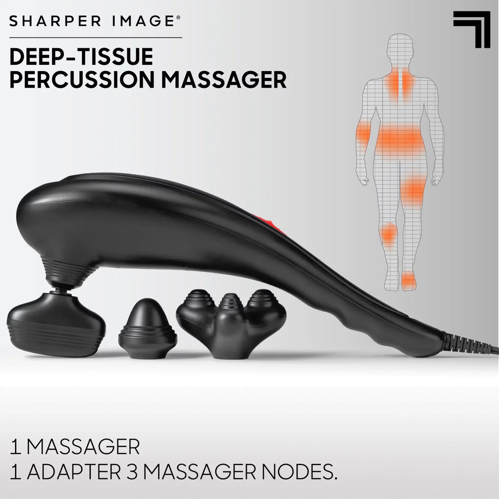 Sharper Image® Deep-Tissue Massager with Swappable Heads, Personal Massage for Neck and Back with Kneading and Soothing Heat, Relaxation and Calming Sensation, Interchangeable Nodes